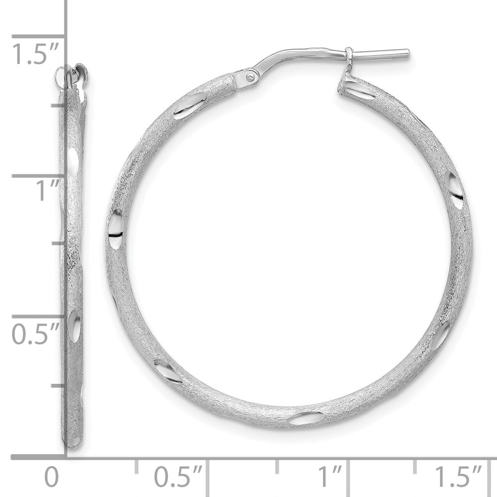 Rhodium-plated Sterling Silver Laser and Diamond-cut Hoop Earrings