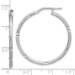 Rhodium-plated Sterling Silver Laser and Diamond-cut Hoop Earrings