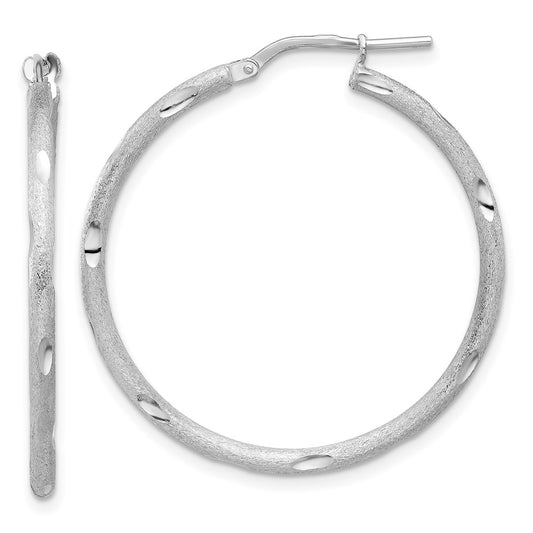 Rhodium-plated Sterling Silver Laser and Diamond-cut Hoop Earrings