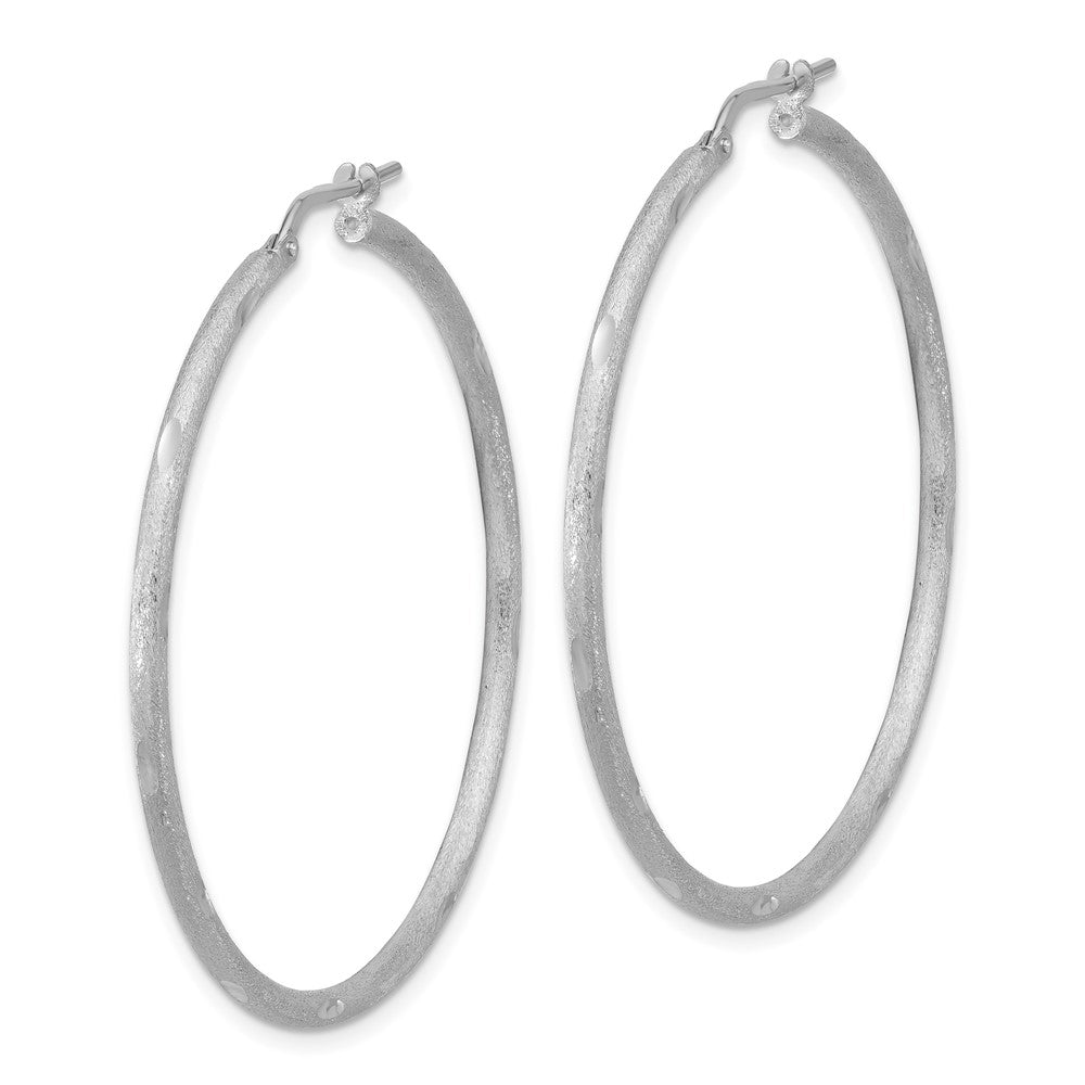 Rhodium-plated Sterling Silver Laser and Diamond-cut Hoop Earrings
