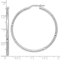 Rhodium-plated Sterling Silver Laser and Diamond-cut Hoop Earrings