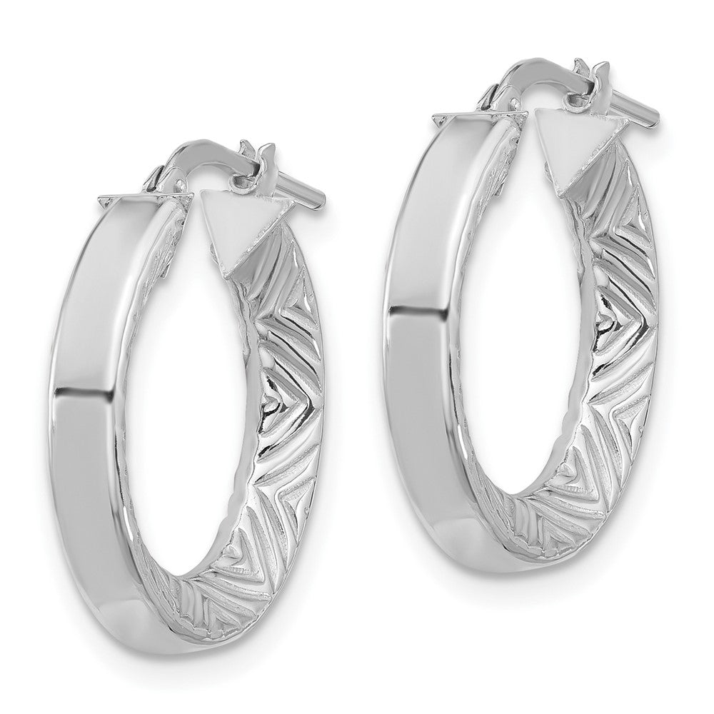 Rhodium-plated Sterling Silver Polished and Textured Hoop Earrings