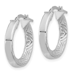 Rhodium-plated Sterling Silver Polished and Textured Hoop Earrings