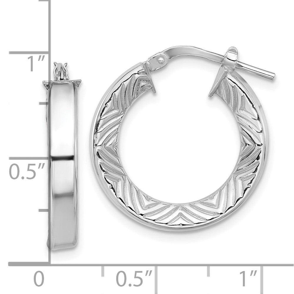 Rhodium-plated Sterling Silver Polished and Textured Hoop Earrings