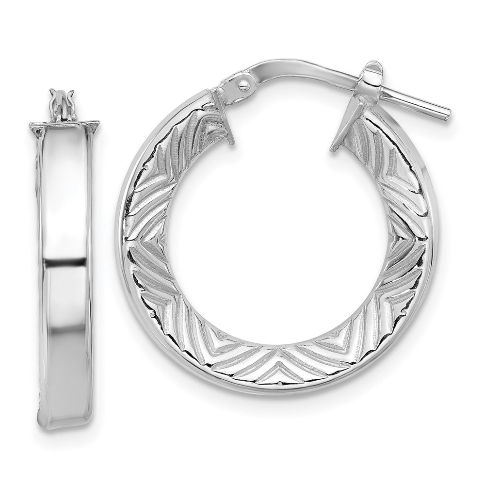 Rhodium-plated Sterling Silver Polished and Textured Hoop Earrings