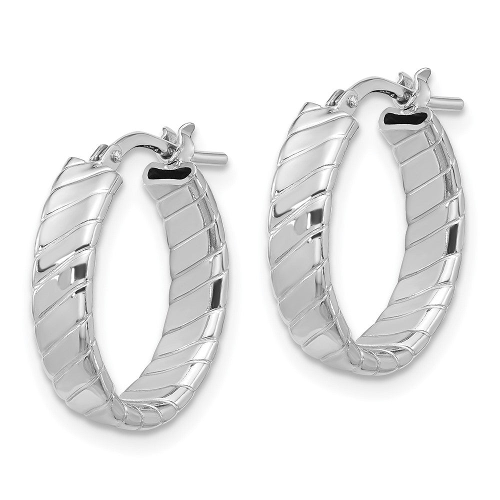 Rhodium-plated Sterling Silver Polished and Textured Hoop Earrings