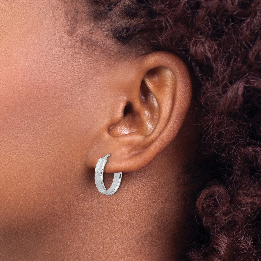 Rhodium-plated Sterling Silver Polished and Textured Hoop Earrings