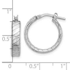 Rhodium-plated Sterling Silver Polished and Textured Hoop Earrings