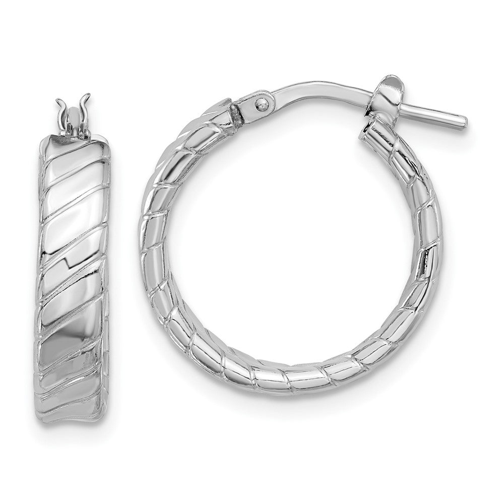 Rhodium-plated Sterling Silver Polished and Textured Hoop Earrings