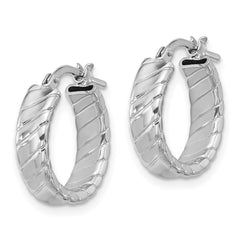 Rhodium-plated Sterling Silver Polished and Textured Hoop Earrings