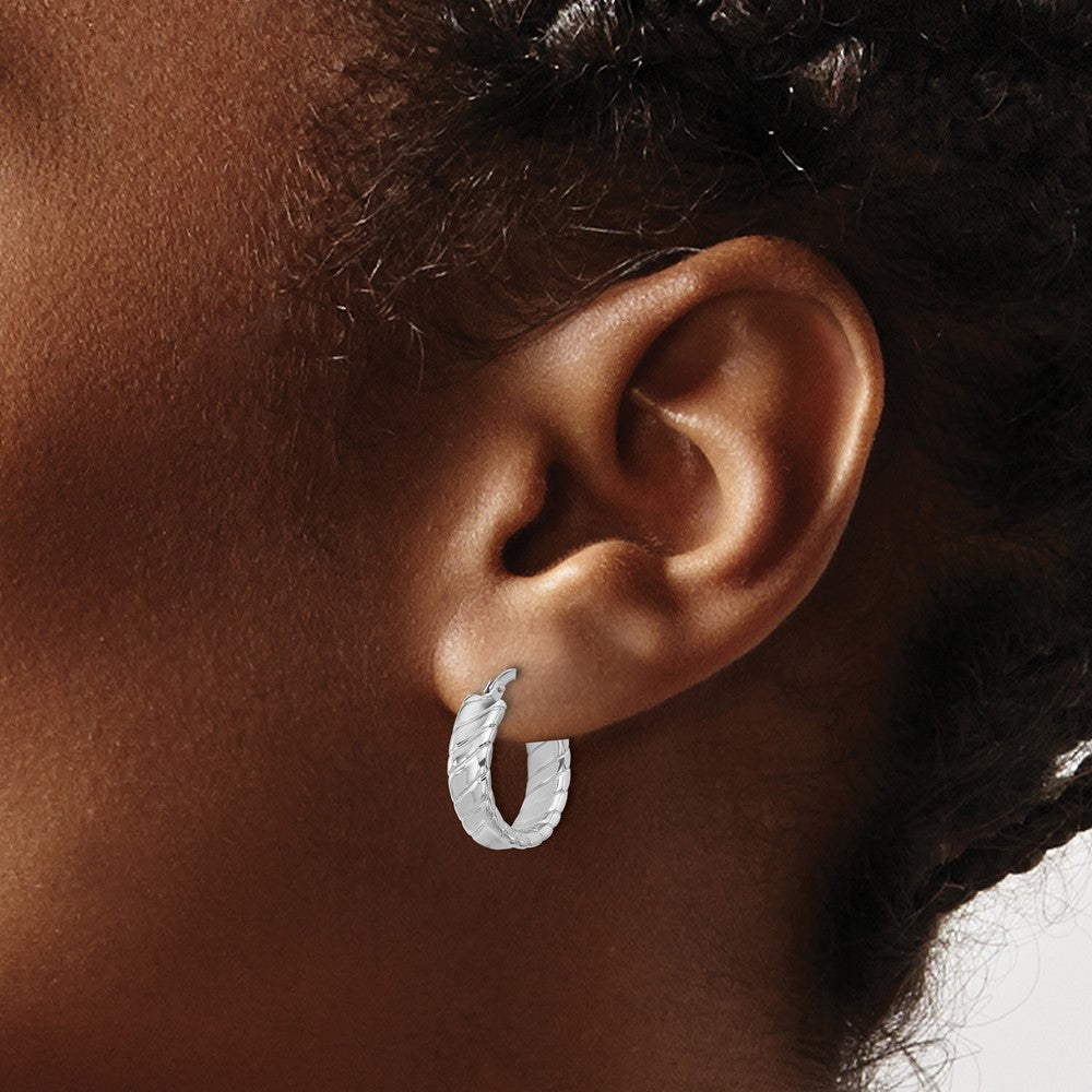 Rhodium-plated Sterling Silver Polished and Textured Hoop Earrings