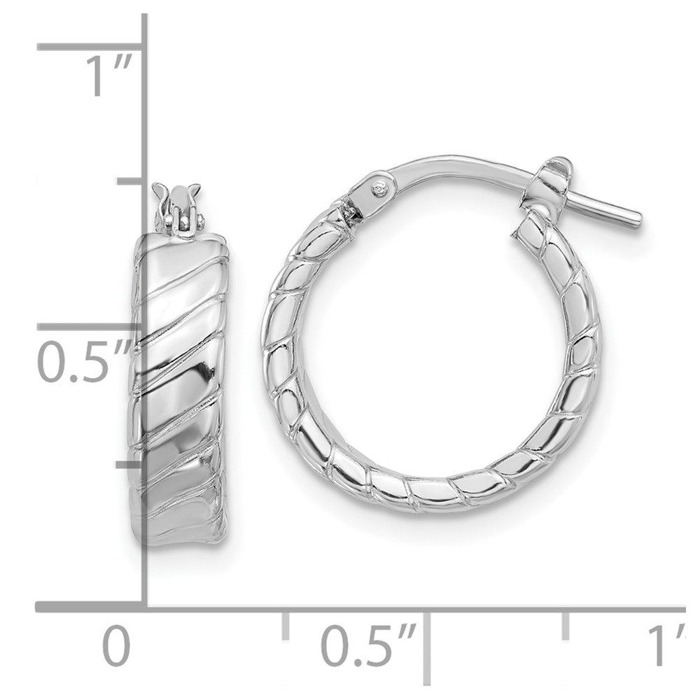 Rhodium-plated Sterling Silver Polished and Textured Hoop Earrings