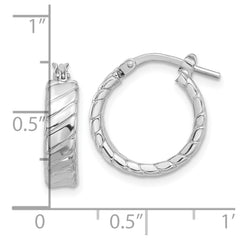 Rhodium-plated Sterling Silver Polished and Textured Hoop Earrings
