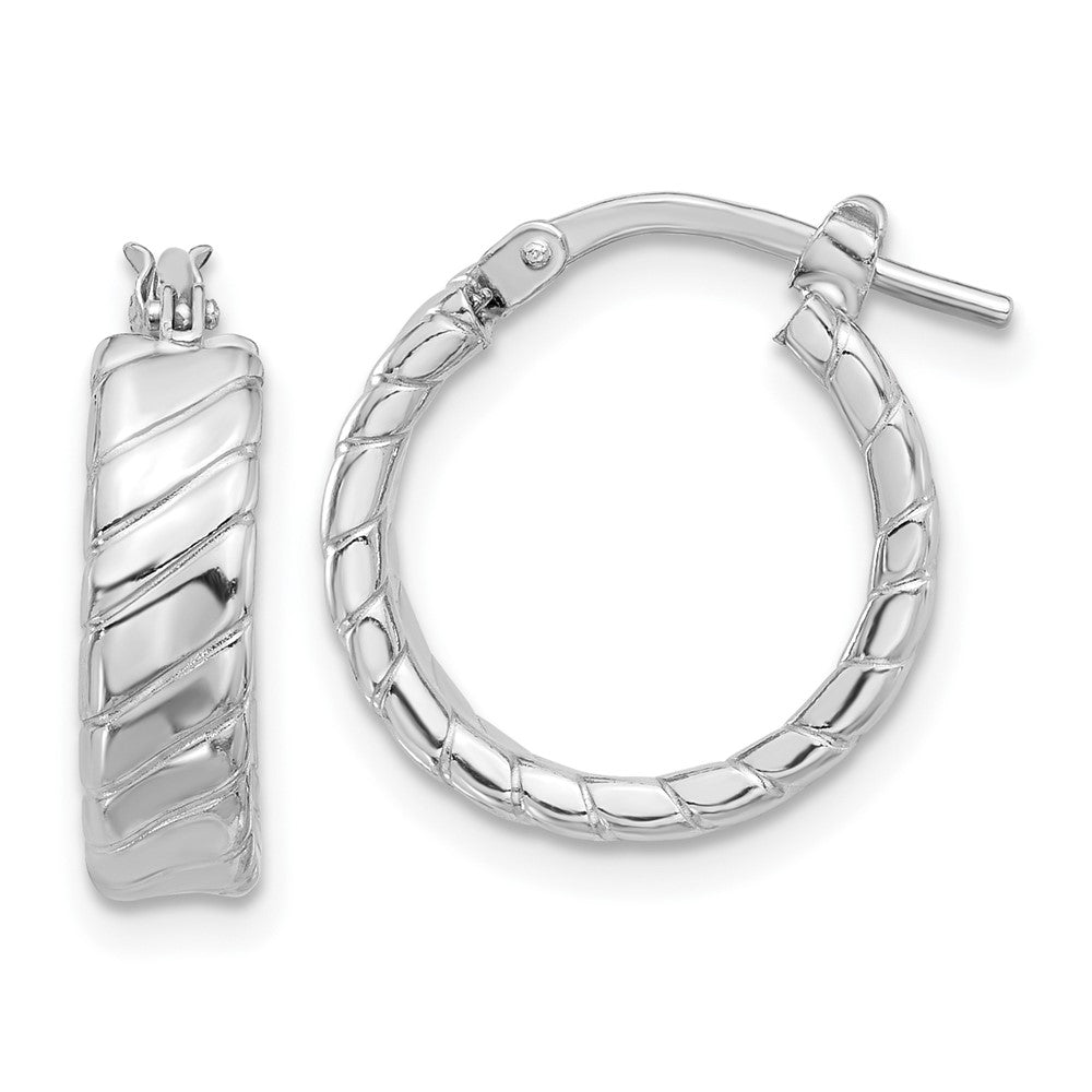 Rhodium-plated Sterling Silver Polished and Textured Hoop Earrings