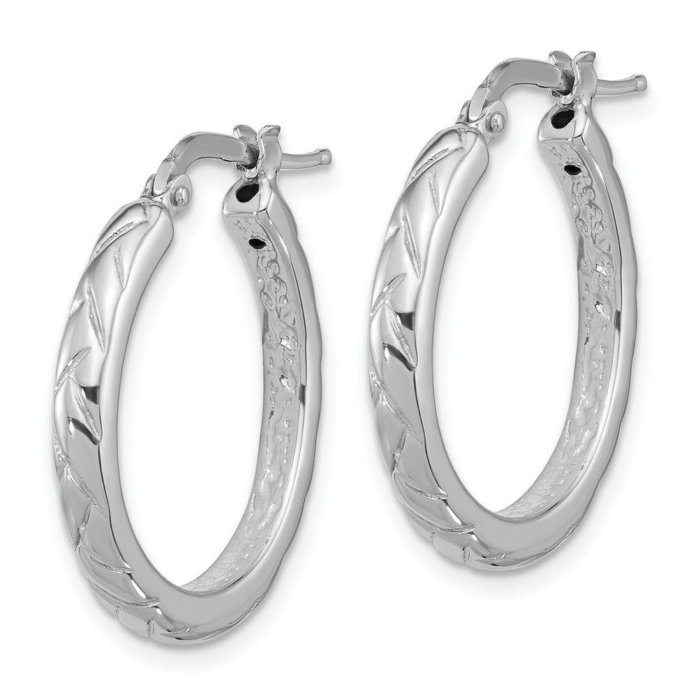Rhodium-plated Sterling Silver Polished and Textured Hoop Earrings