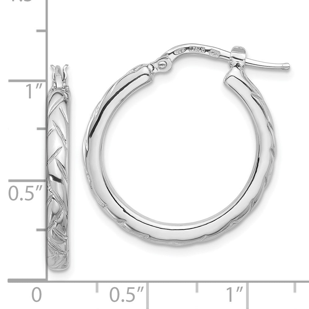 Rhodium-plated Sterling Silver Polished and Textured Hoop Earrings