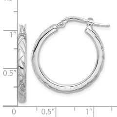Rhodium-plated Sterling Silver Polished and Textured Hoop Earrings