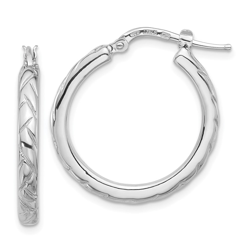 Rhodium-plated Sterling Silver Polished and Textured Hoop Earrings