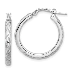 Rhodium-plated Sterling Silver Polished and Textured Hoop Earrings