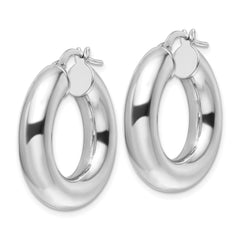 Rhodium-plated Sterling Silver Polished 6mm Hollow Tube Hoop Earrings