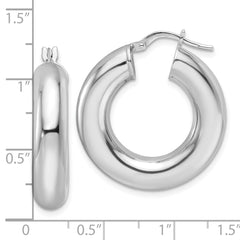 Rhodium-plated Sterling Silver Polished 6mm Hollow Tube Hoop Earrings