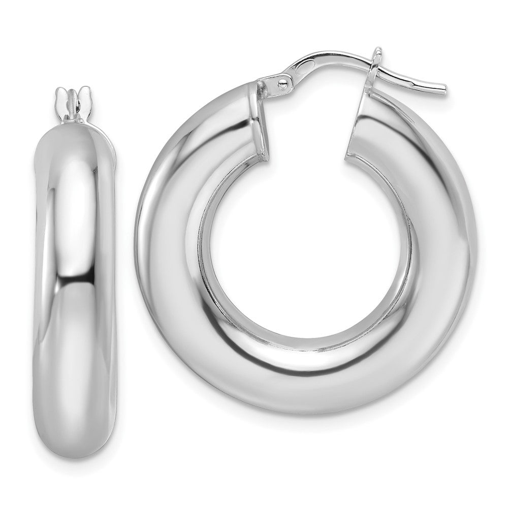 Rhodium-plated Sterling Silver Polished 6mm Hollow Tube Hoop Earrings