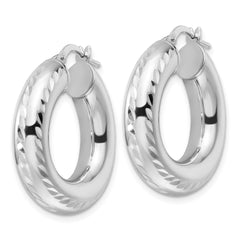 Rhodium-plated Sterling Silver Polished & Diamond-cut 6mm Hollow Hoop Earrings