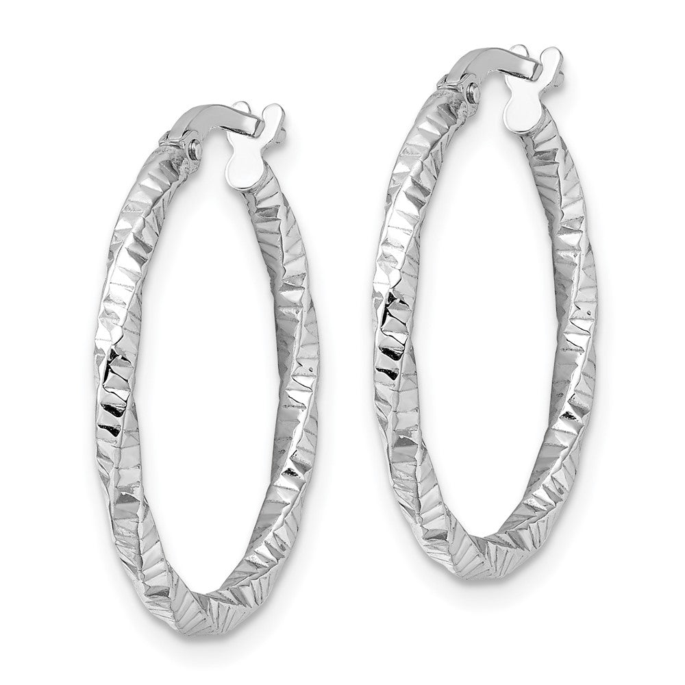 Rhodium-plated Sterling Silver Polished Diamond-cut Twist 2mm Hoop Earrings