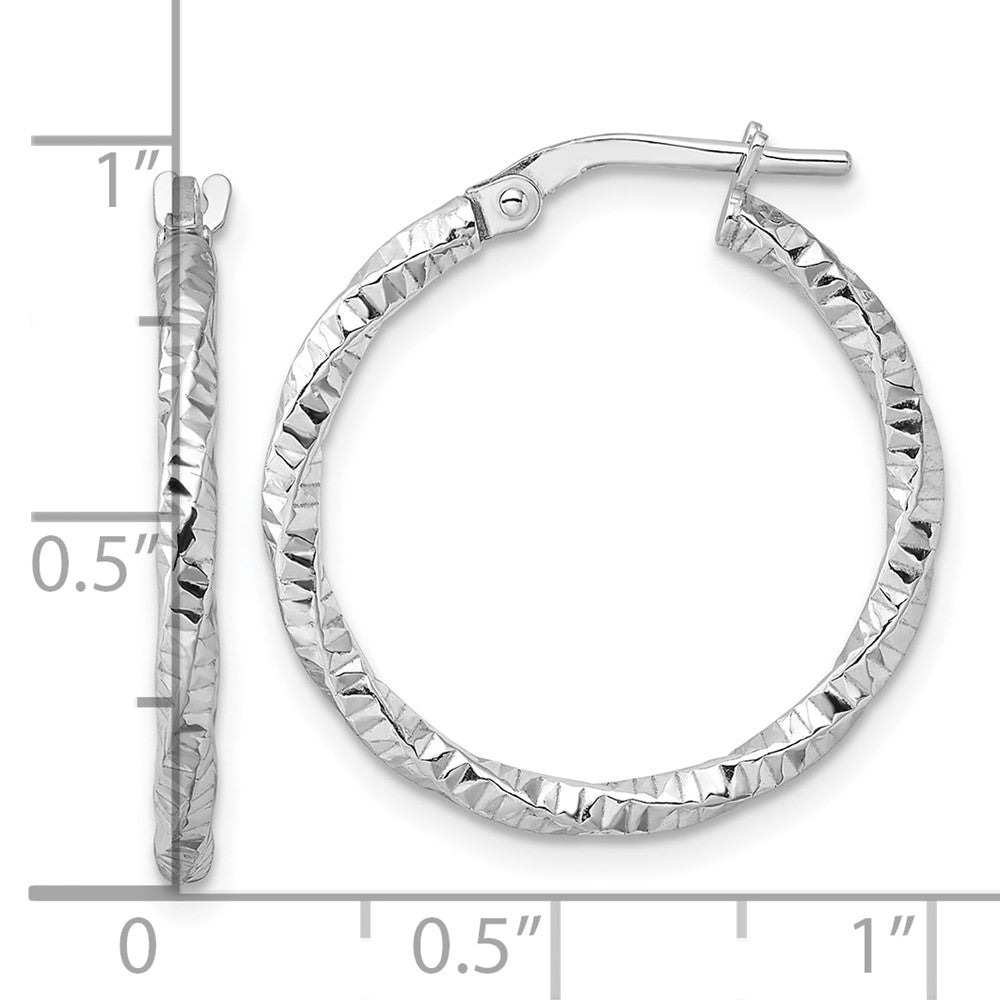 Rhodium-plated Sterling Silver Polished Diamond-cut Twist 2mm Hoop Earrings
