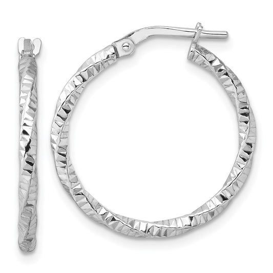 Rhodium-plated Sterling Silver Polished Diamond-cut Twist 2mm Hoop Earrings