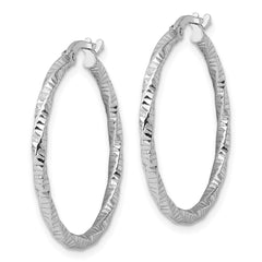 Rhodium-plated Sterling Silver Polished Diamond-cut Twist 2mm Hoop Earrings
