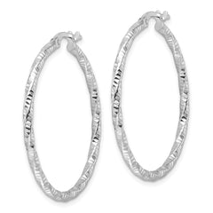 Rhodium-plated Sterling Silver Polished Diamond-cut Twist 2mm Hoop Earrings