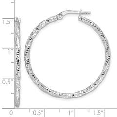 Rhodium-plated Sterling Silver Polished Diamond-cut Twist 2mm Hoop Earrings