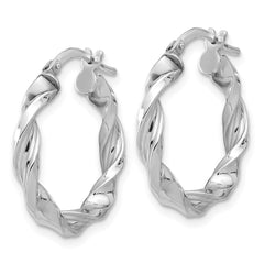 Rhodium-plated Sterling Silver Polished & Textured Twisted Hoop Earrings