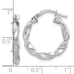 Rhodium-plated Sterling Silver Polished & Textured Twisted Hoop Earrings