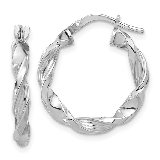 Rhodium-plated Sterling Silver Polished & Textured Twisted Hoop Earrings