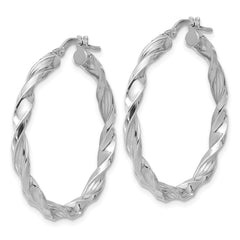 Rhodium-plated Sterling Silver Polished & Textured Twisted Hoop Earrings