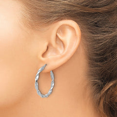 Rhodium-plated Sterling Silver Polished & Textured Twisted Hoop Earrings