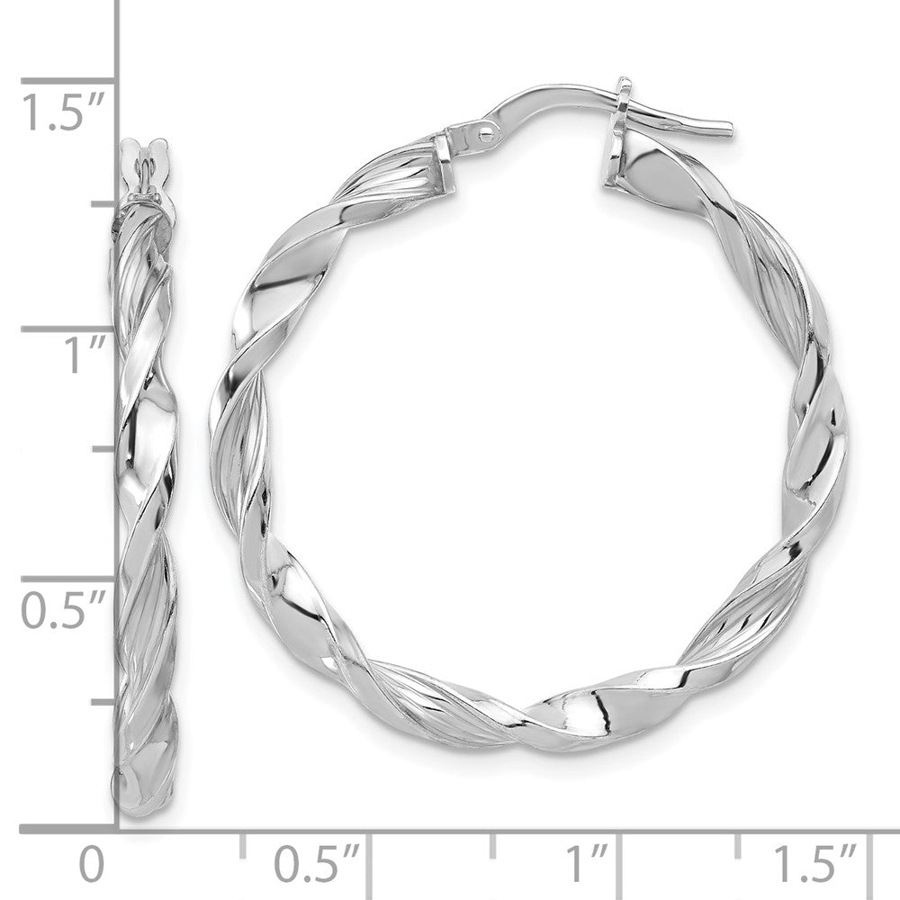 Rhodium-plated Sterling Silver Polished & Textured Twisted Hoop Earrings