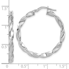 Rhodium-plated Sterling Silver Polished & Textured Twisted Hoop Earrings