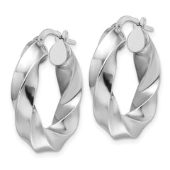 Rhodium-plated Sterling Silver Polished 5.25mm Hollow Twisted Hoop Earrings