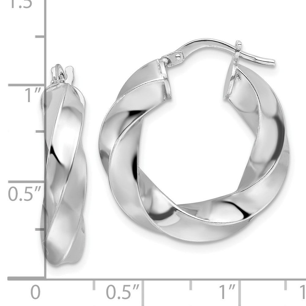 Rhodium-plated Sterling Silver Polished 5.25mm Hollow Twisted Hoop Earrings