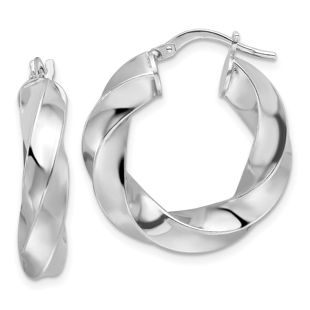 Rhodium-plated Sterling Silver Polished 5.25mm Hollow Twisted Hoop Earrings