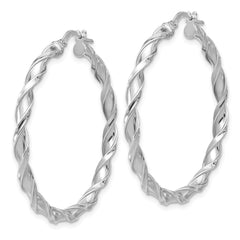 Rhodium-plated Sterling Silver Polished Twisted Hoop Earrings