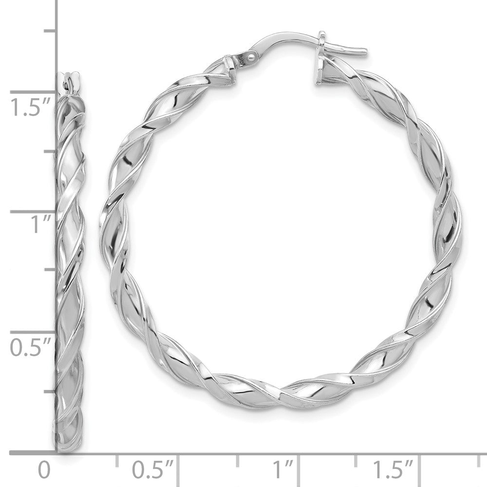 Rhodium-plated Sterling Silver Polished Twisted Hoop Earrings