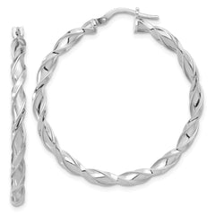 Rhodium-plated Sterling Silver Polished Twisted Hoop Earrings