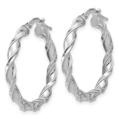 Rhodium-plated Sterling Silver Polished Twisted Hoop Earrings