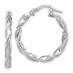 Rhodium-plated Sterling Silver Polished Twisted Hoop Earrings