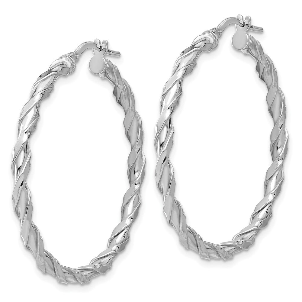 Rhodium-plated Sterling Silver Polished Twisted Hoop Earrings