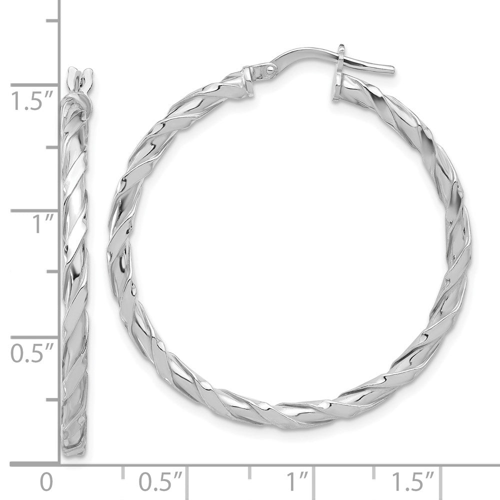 Rhodium-plated Sterling Silver Polished Twisted Hoop Earrings
